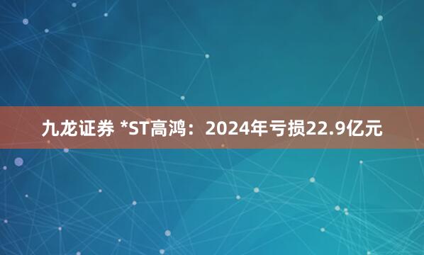九龙证券 *ST高鸿：2024年亏损22.9亿元