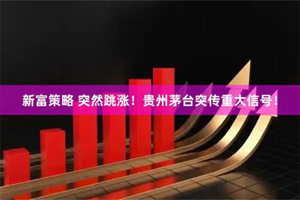 新富策略 突然跳涨!贵州茅台突传重大信号!